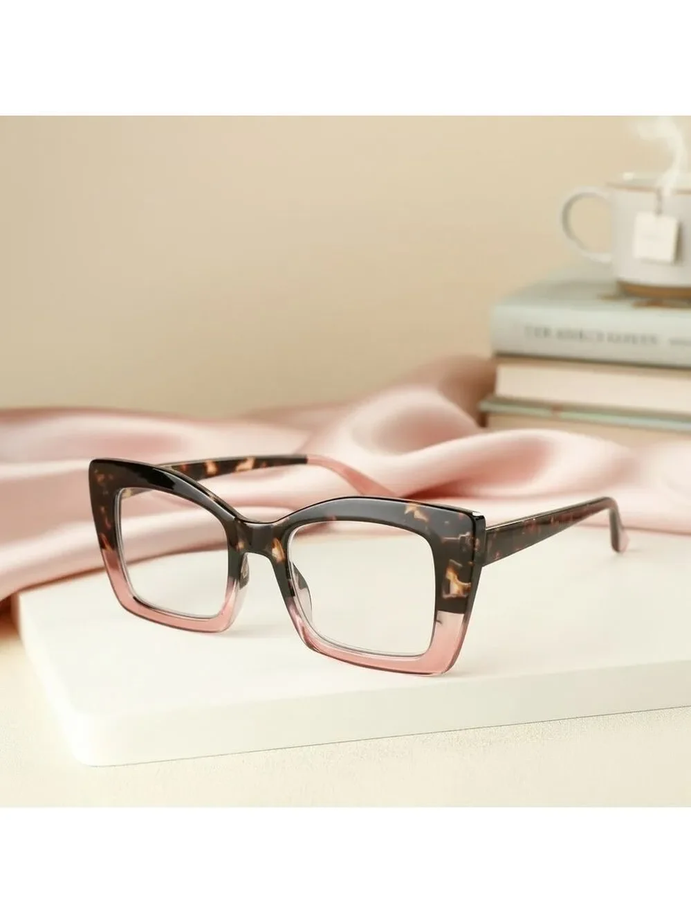 +2.00  Tortoise & Blush Pink Oversized Readers Glasses